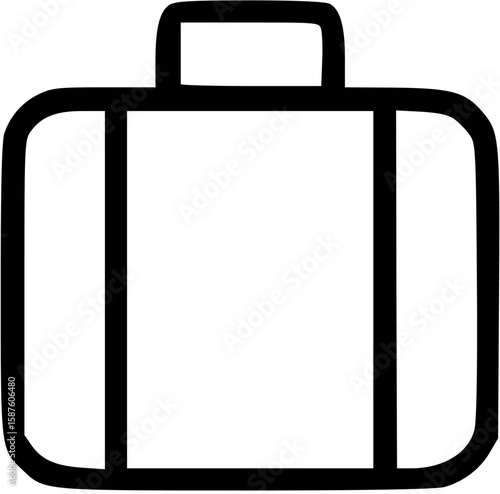 Simple line drawing of a closed suitcase, ready for travel.