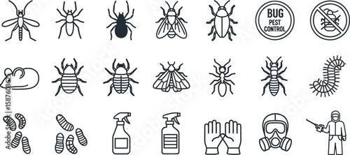 Vector art of this is a set of pest control icons isolated on white background