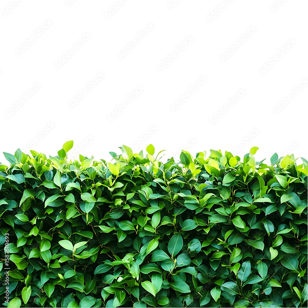 Fototapeta premium Lush green hedge foliage with a transparent background offers a versatile design element for landscape or garden compositions.