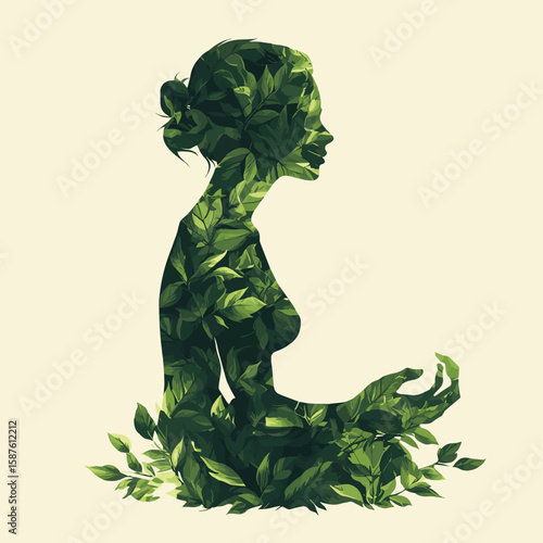Double exposure silhouette of a person with wellness concept, vector style simple color