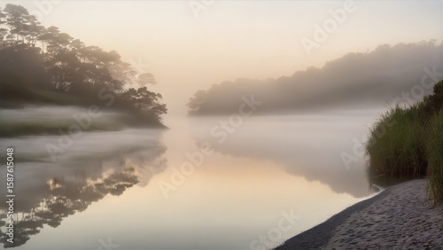 Serene Mist over Dawn Lake
