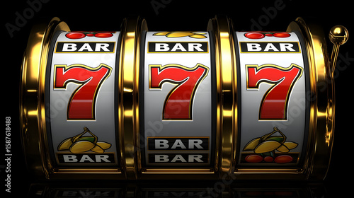 Abstract casino slot machine background. Colourful online casino banner 777 big winning symbol of gold jackpot
