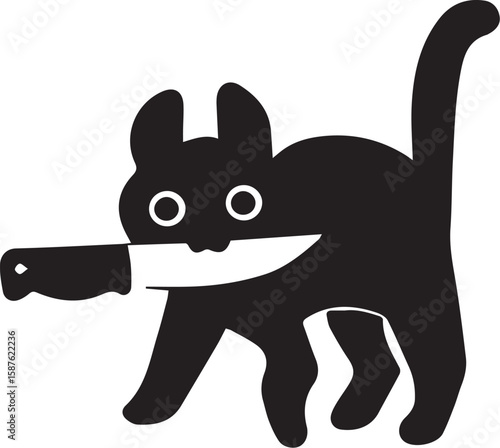 Aggressive Black Cat with Knife Silhouette