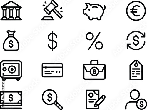 Finance Icons Set Banking, Money, and Legal Symbols