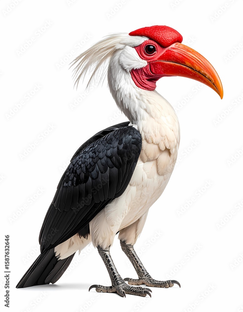 Obraz premium Helmeted Hornbill Portrait – Rare Bird with Massive Red Casque