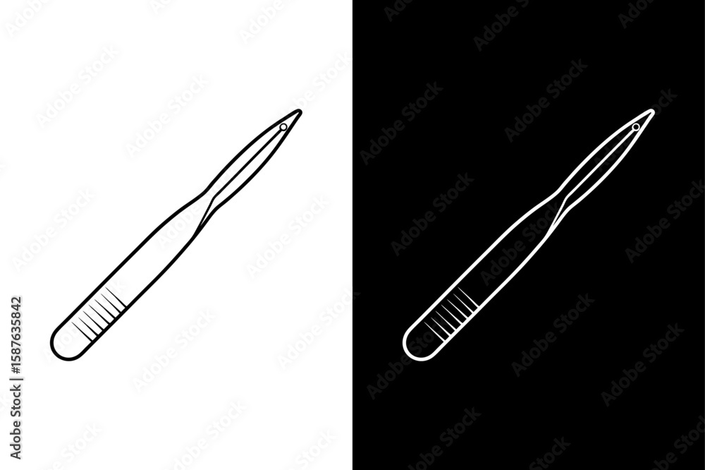 Obraz premium Tweezer Vector Outline. Simple and Elegant Line Art in Black and White