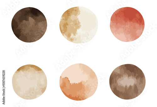 Setr of watercolor circles of brown and beige, isolated illustration