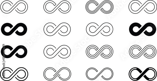 Infinity symbol collection shows endless possibilities, representing limitlessness and continuity.