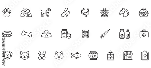 Line Icons for Pets & Service Animals – Veterinary, Pet Care, and Assistance Animal Icon Set
