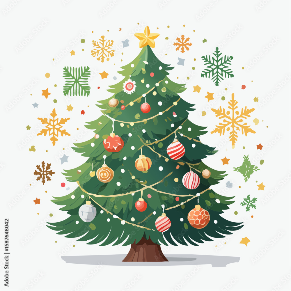 Fototapeta premium Sparkling Holiday Tree, Fully Adorned Christmas Centerpiece