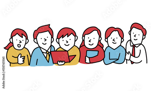 さまざまな職種　ビジネスチーム6人のイラスト