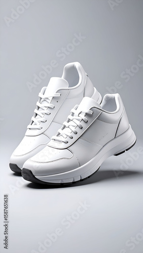 A pair of stylish white sneakers, showcasing modern design and athletic appeal.