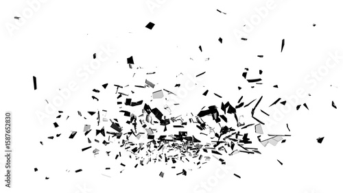 Monochrome glass shards with white and gray reflections scattered on transparent background for VFX, overlays, and compositing use.