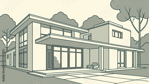 Modern house design exterior architecture home building residential property real estate illustration style art