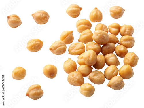 Scattered dried chickpeas isolated on a black background with a transparent background isolated on transparent background