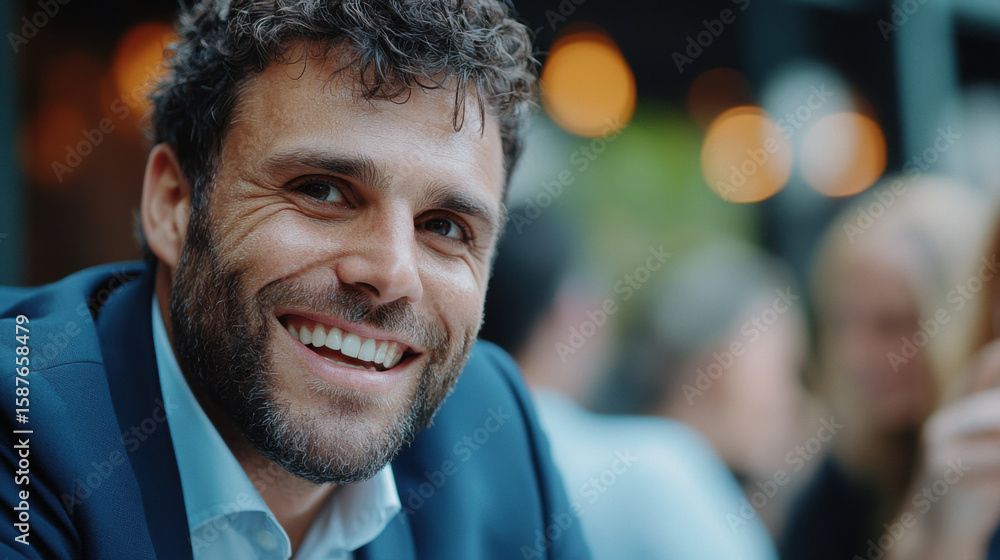 Fototapeta premium Close-up of business professionals engaged in conversation, smiling and nodding while a startup founder presents new ideas. 
