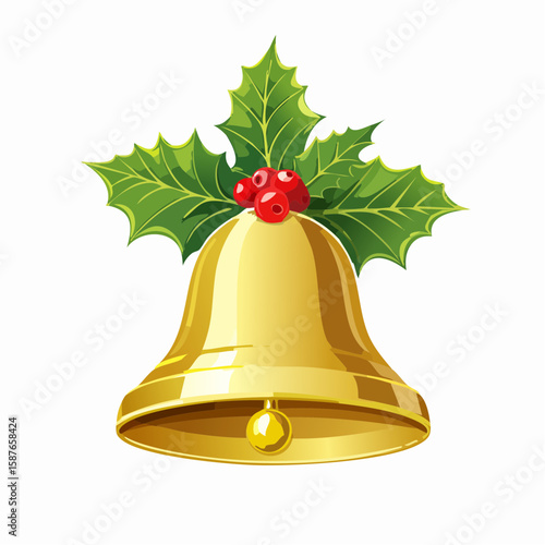 Decorative Bell with Holly, Charming Festive Accent
