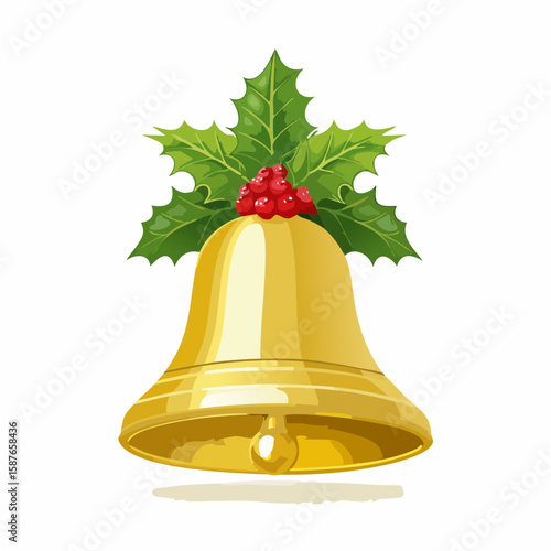 Christmas Bell with Holly, Joyful Holiday Ornament