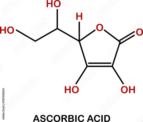 Chemical structure of vitamin C or ascorbic acid.