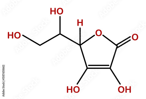 Chemical structure of vitamin C or ascorbic acid.