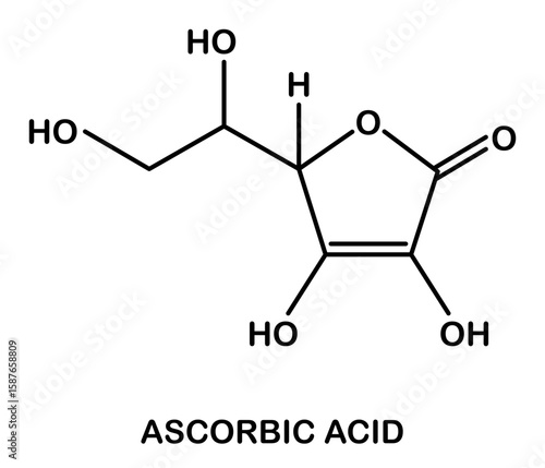 Chemical structure of vitamin C or ascorbic acid.