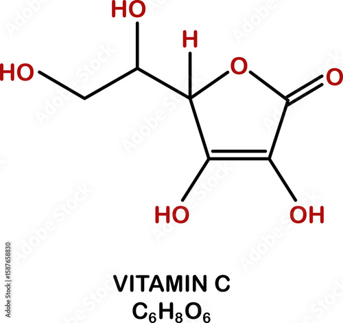 Chemical structure of vitamin C or ascorbic acid.