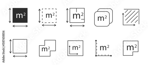 Square area measure line icon. Square foot ft size, space length, symbol. Quantity area, m2 measuring area. 