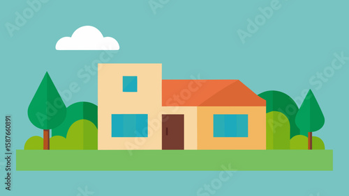 Charming Suburban House Peaceful Home Design Illustration