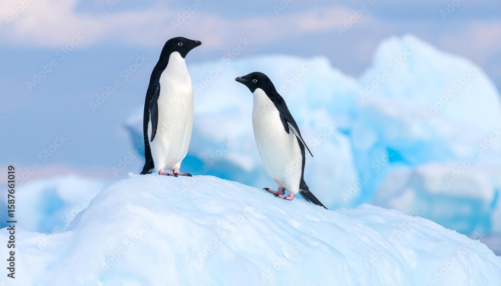 Fototapeta premium Penguin in Antarctica – Wild Antarctic Penguin in Icy Natural Habitat. 