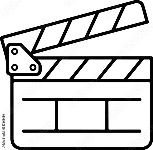 Outline Icon Depicting a Film Director's Clapperboard, clapperboard, film, cinema, filmmaking, movie, scene, icon, take, action, shooting, recording, media, board, striped, camera, documentary,