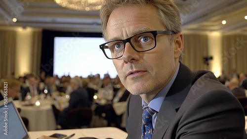 Professional Man Listening Attentively During Conference Meeting in Formal Attire