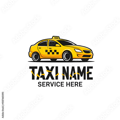 A stylized yellow taxi cab logo with text for company branding.