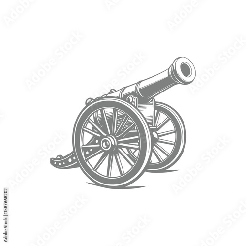 Antique Cannon in Detailed Monochrome Illustration