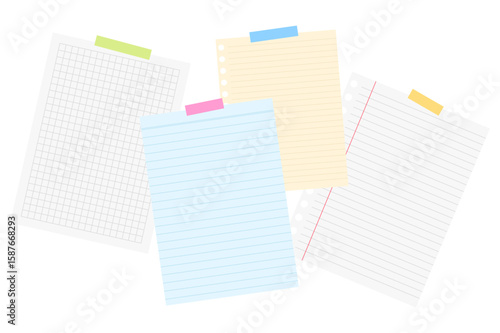set of blank paper note and tape clipart school office stationary illustration