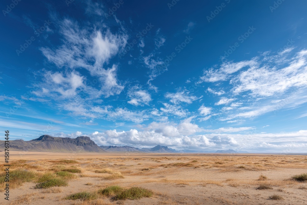 Fototapeta premium Vast, arid landscape under a vibrant blue sky