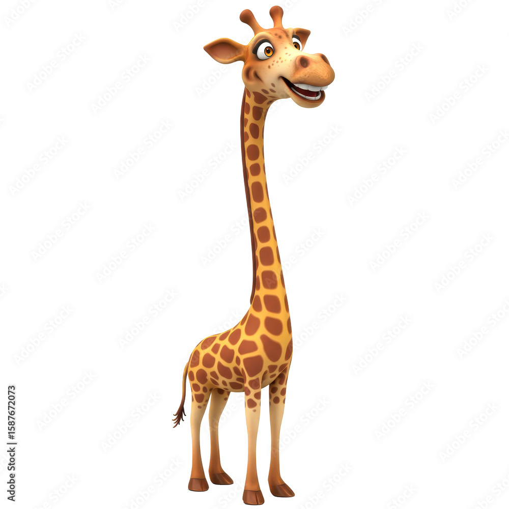 Obraz premium Cartoon Giraffe Standing Tall, A Friendly Giraffe with a Long Neck and Spotty Coat
