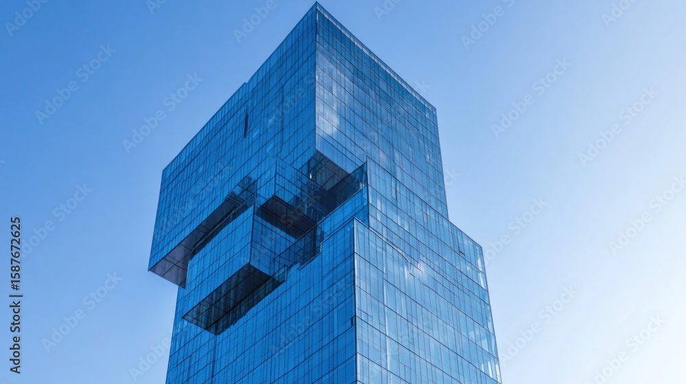 Obraz premium Modern glass skyscraper against blue sky