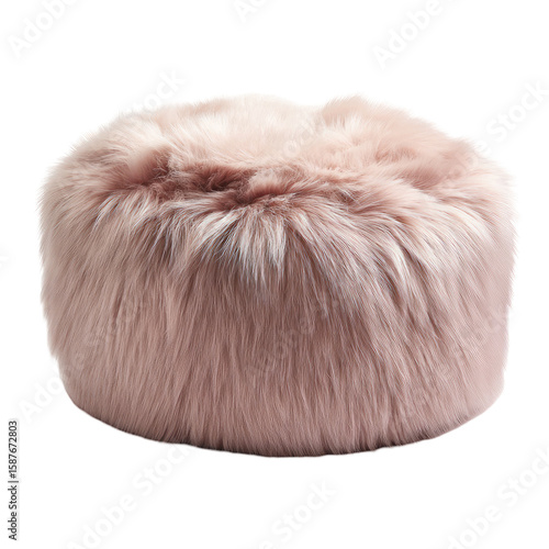 Modern Luxurious Pink Plush Pouf Ottoman Isolated On White