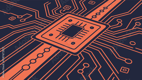 Orange circuit board technology vector illustration for electronic engineering and computer science design