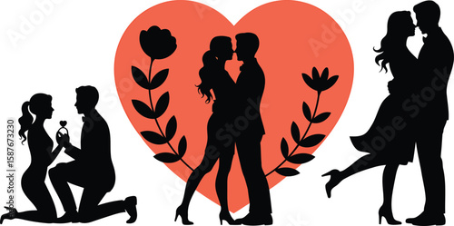 Romantic couples embracing and proposing love romance