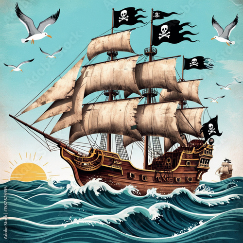 pirate ship in the ocean