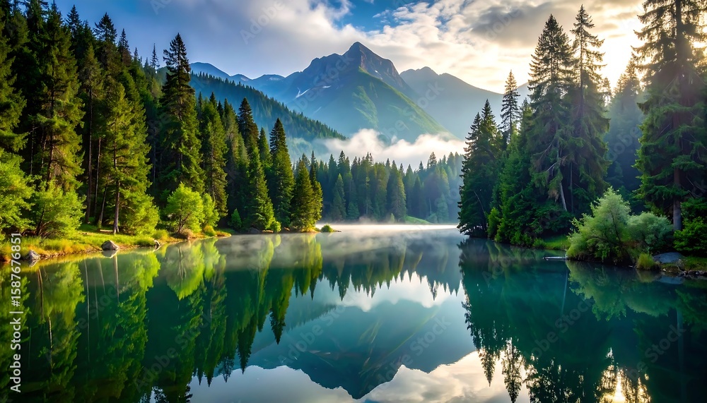Obraz premium Serene mountain lake at dawn