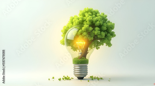 Eco-friendly lightbulb with a tree inside green energy concept nature illustration