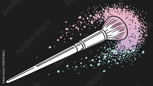 Illustration of professional makeup brush with colorful powder for beauty and cosmetic use