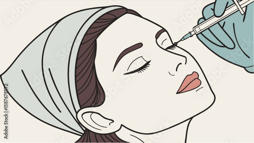 Woman receiving botox injection for wrinkle treatment cosmetic procedure beauty enhancement aesthetic medicine