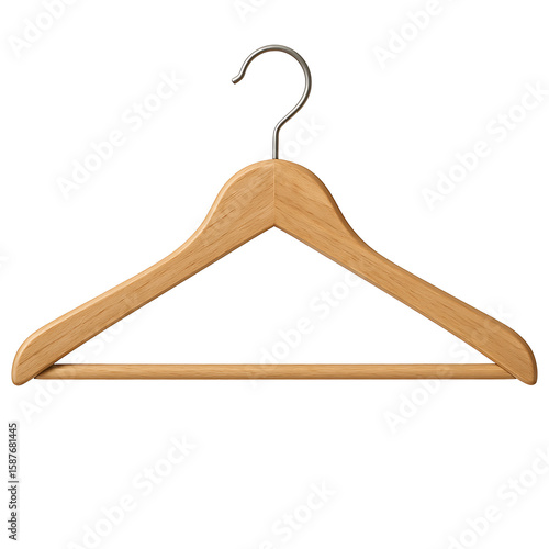 Wooden clothes hanger with metal hook isolated on transparent background