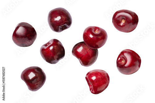 Schilderij op canvas Fresh red cherries isolated on white background