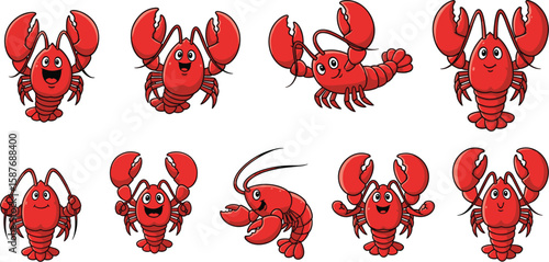 Cartoon lobsters set vector illustration design