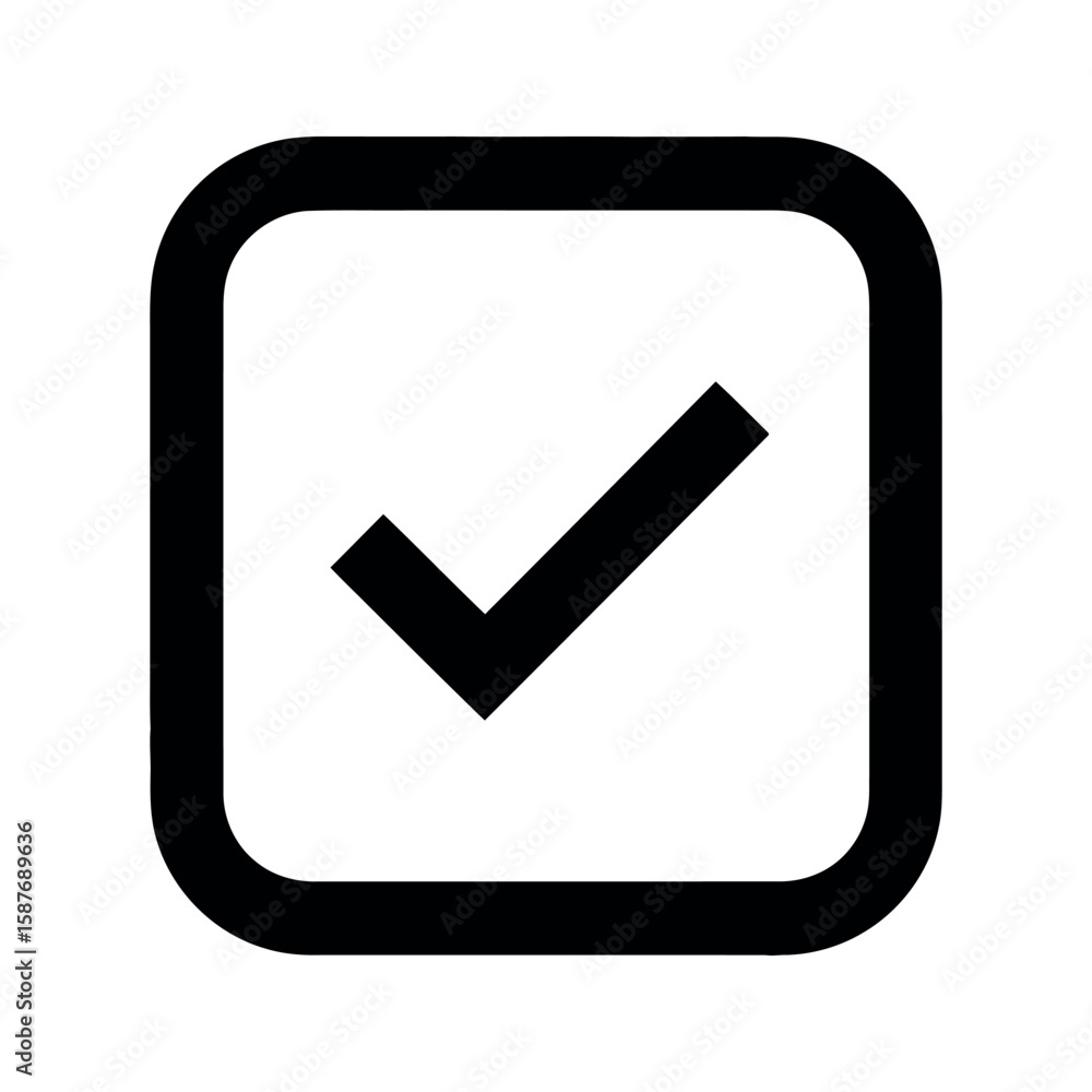Black check mark icon in square on white background Black check mark icon in square on white background
