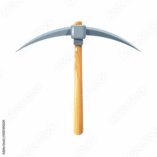 Mining Pickaxe Tool with Wood Handle, and Metal Head.